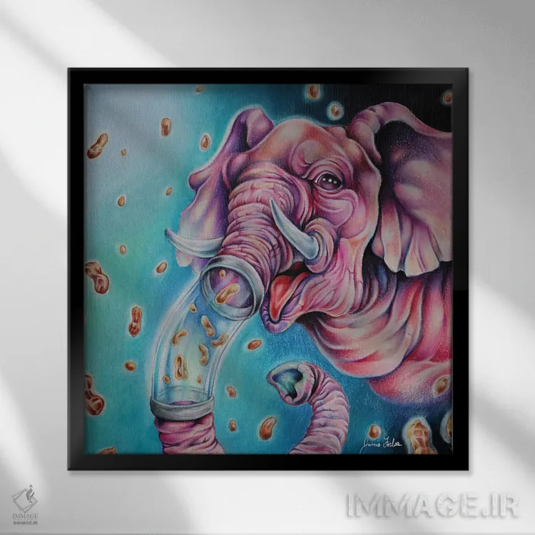 تابلو دکوراتیو فیل صورتی اثر جیمی فوربز - نمای قابدار مشکی