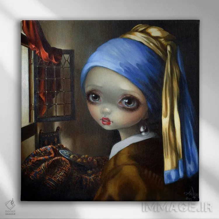 تابلو دکوراتیو دختر با گوشواره مروارید اثر جزمین بکت-گریفیت - نمای روبهرو روی دیوار