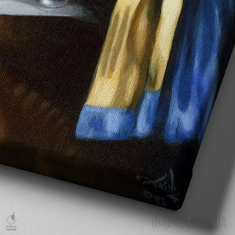 تابلو دکوراتیو دختر با گوشواره مروارید اثر جزمین بکت-گریفیت - نمای نزدیک بافت بوم