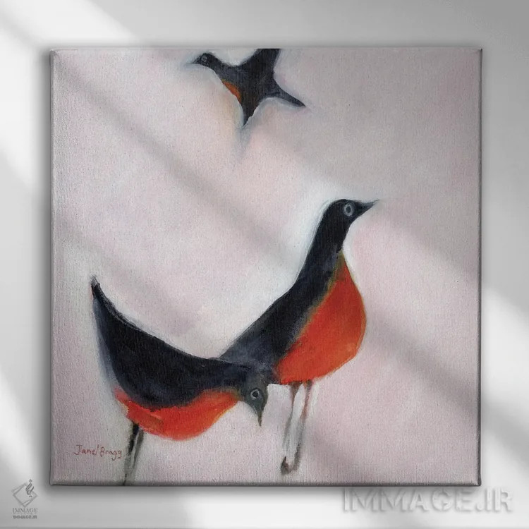 تابلو مینیمال سینه سرخ ها از خاطره اثر جنل براگ - نمای روبهرو روی دیوار