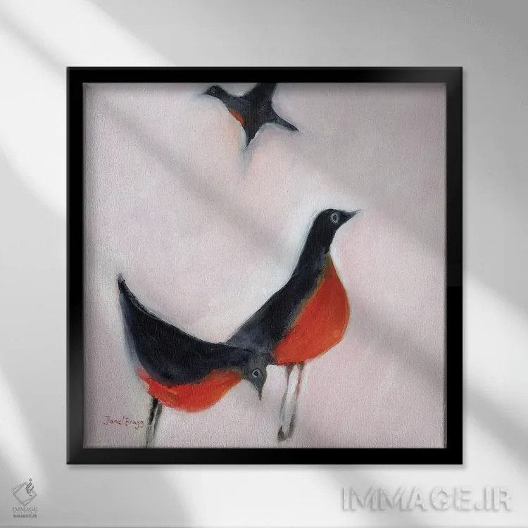 تابلو مینیمال سینه سرخ ها از خاطره اثر جنل براگ - نمای قابدار مشکی