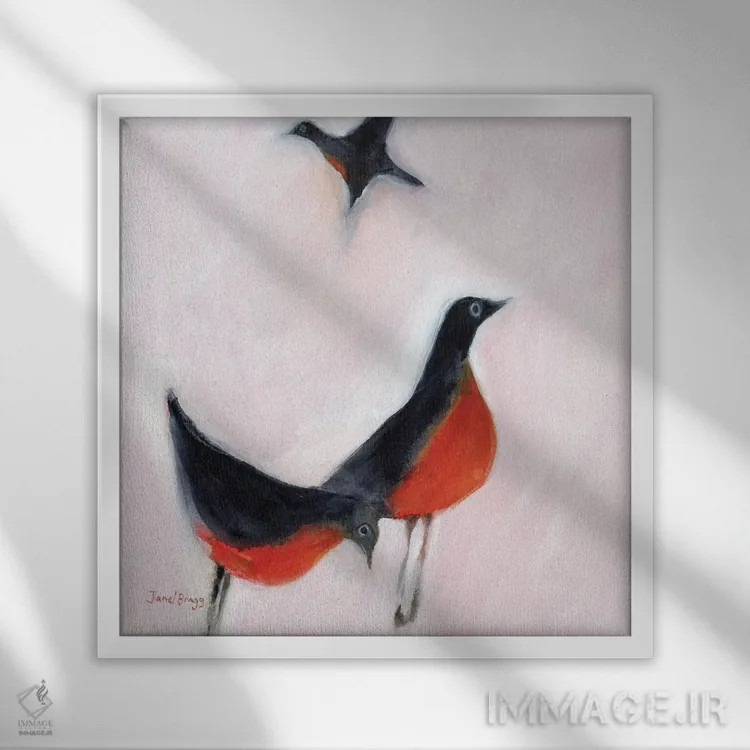 تابلو مینیمال سینه سرخ ها از خاطره اثر جنل براگ - نمای قابدار سفید