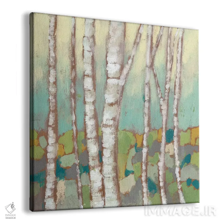 تابلو دکوراتیو تنه های درخت توس چندرنگ II اثر جنیفر گلدبرگر - نمای پرسپکتیو محصول