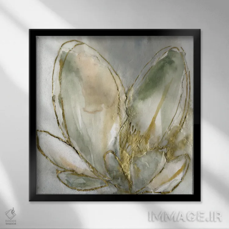 تابلو انتزاعی طلای شکوفا I اثر جنیفر گلدبرگر - نمای قابدار مشکی