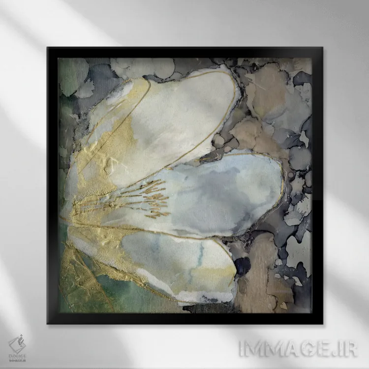 تابلو انتزاعی سوسن انتزاعی II اثر جنیفر گلدبرگر - نمای قابدار مشکی