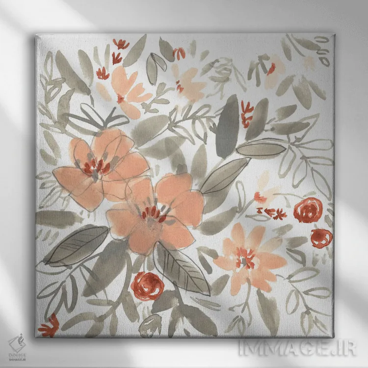 تابلو دکوراتیو شکوفه های هلو و زنگ زده I اثر جنیفر گلدبرگر - نمای روبهرو روی دیوار