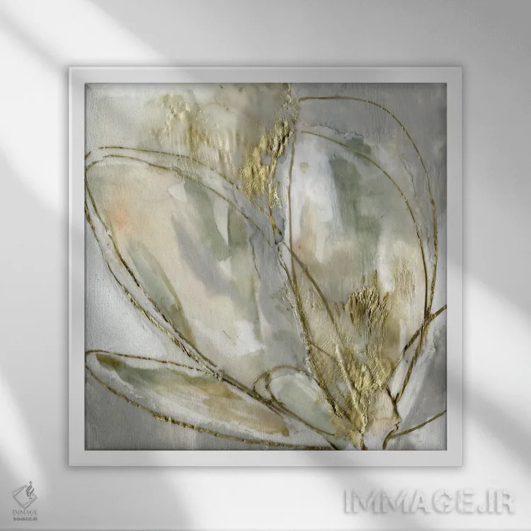 تابلو انتزاعی طلای شکوفا II اثر جنیفر گلدبرگر - نمای قابدار سفید