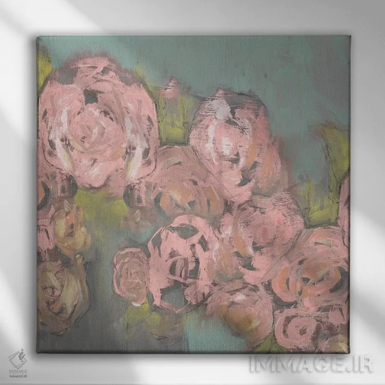تابلو مدرن گل های صورتی ملایم II اثر جنیفر گلدبرگر - نمای روبهرو روی دیوار