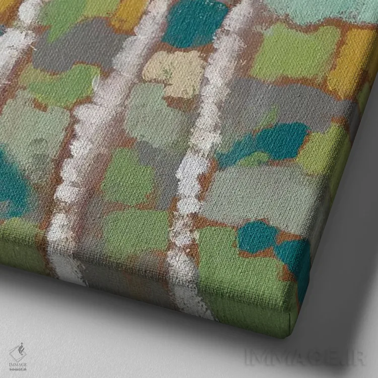 تابلو دکوراتیو تنه های درخت توس چندرنگ II اثر جنیفر گلدبرگر - نمای نزدیک بافت بوم