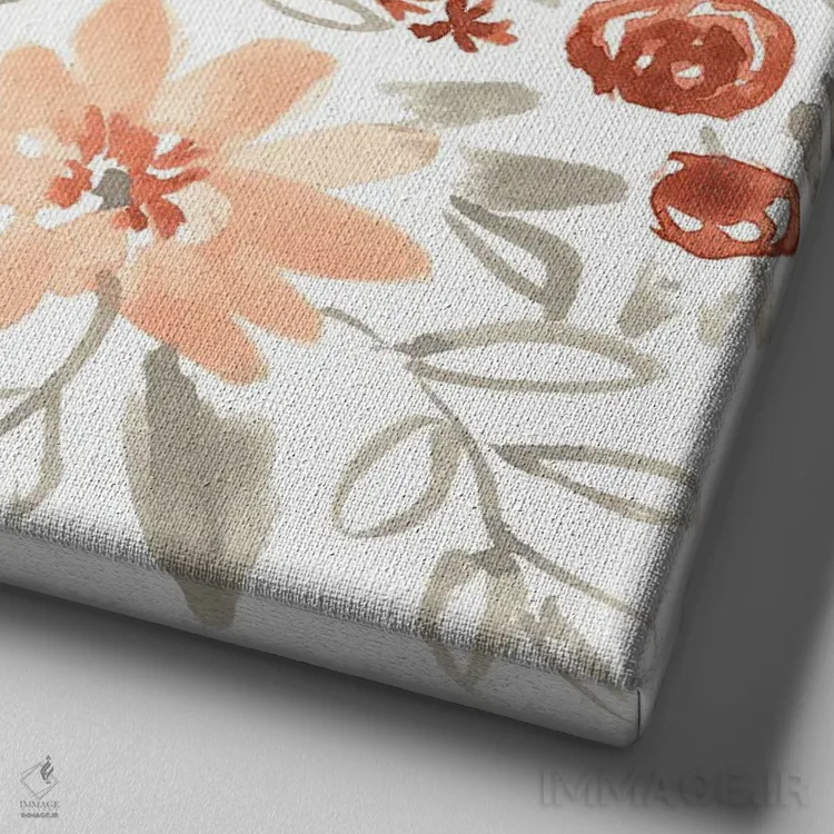 تابلو دکوراتیو شکوفه های هلو و زنگ زده I اثر جنیفر گلدبرگر - نمای نزدیک بافت بوم