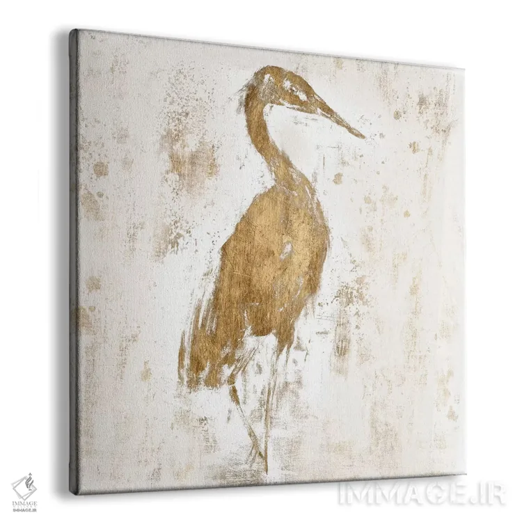 تابلو دکوراتیو حواصیل طلایی I اثر جنیفر گلدبرگر - نمای پرسپکتیو محصول