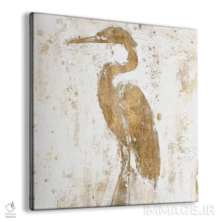 تابلو دکوراتیو حواصیل طلایی II اثر جنیفر گلدبرگر - نمای پرسپکتیو محصول