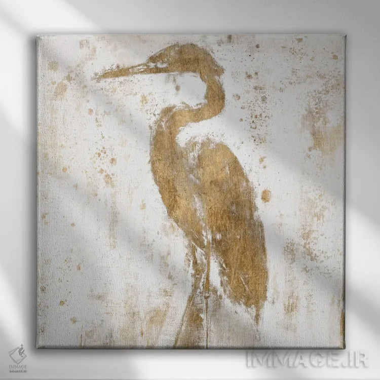 تابلو دکوراتیو حواصیل طلایی II اثر جنیفر گلدبرگر - نمای روبهرو روی دیوار