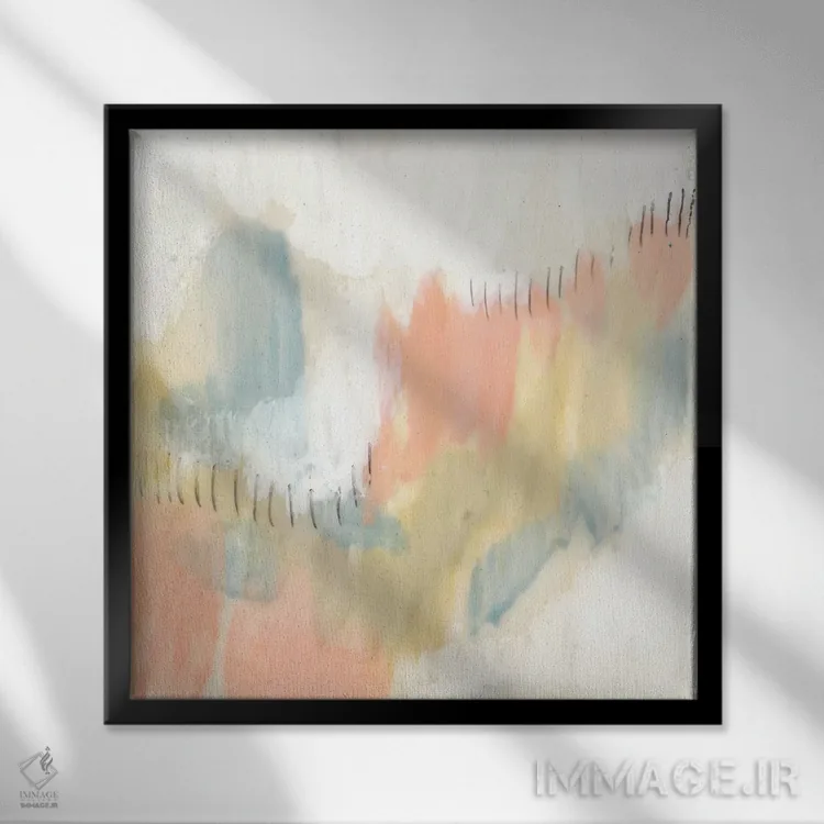 تابلو انتزاعی پاستل های دوخته شده I اثر جنیفر گلدبرگر - نمای قابدار مشکی