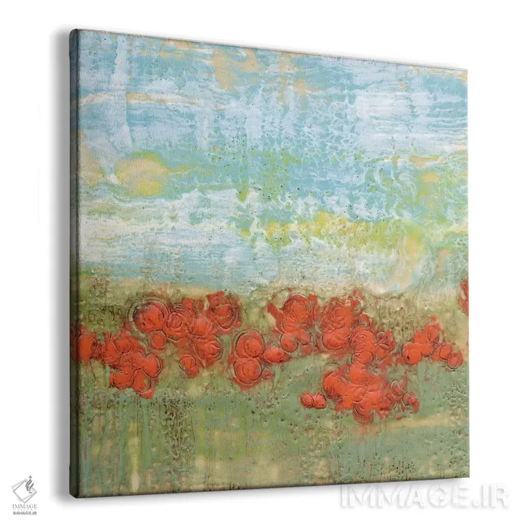 تابلو انتزاعی شقایق های مرجانی II اثر جنیفر گلدبرگر - نمای پرسپکتیو محصول