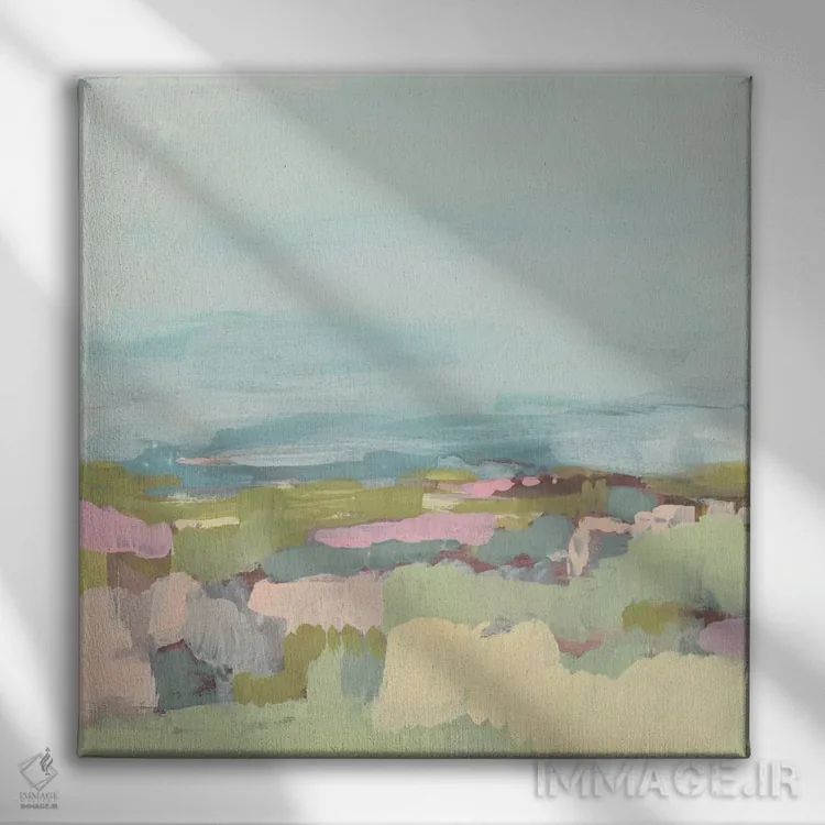 تابلو انتزاعی چشم انداز شیرین I اثر جنیفر گلدبرگر - نمای روبهرو روی دیوار