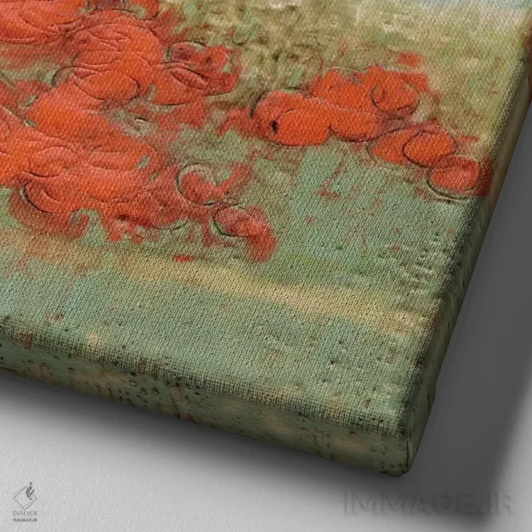 تابلو انتزاعی شقایق های مرجانی II اثر جنیفر گلدبرگر - نمای نزدیک بافت بوم