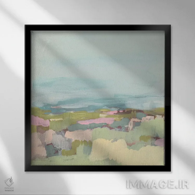تابلو انتزاعی چشم انداز شیرین I اثر جنیفر گلدبرگر - نمای قابدار مشکی