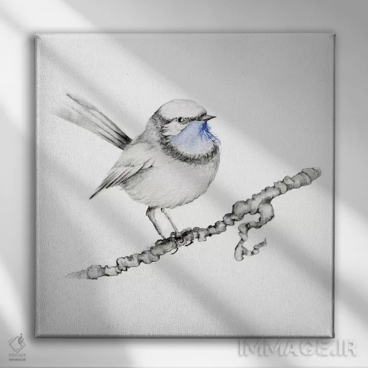 تابلو دکوراتیو پرنده آبی سلطنتی اثر جوانا هابر - نمای روبهرو روی دیوار