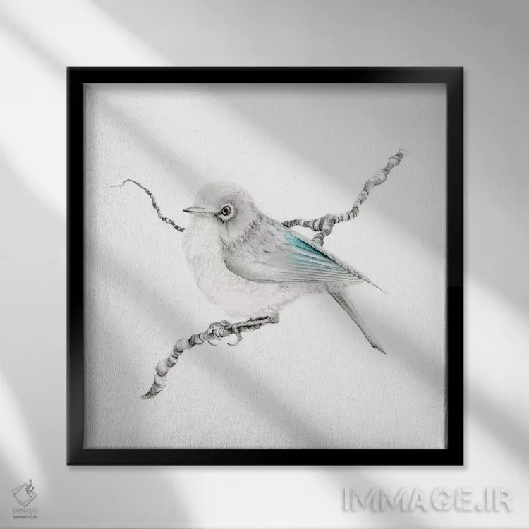 تابلو دکوراتیو فنچ فیروزه ای کوچک اثر جوانا هابر - نمای قابدار مشکی