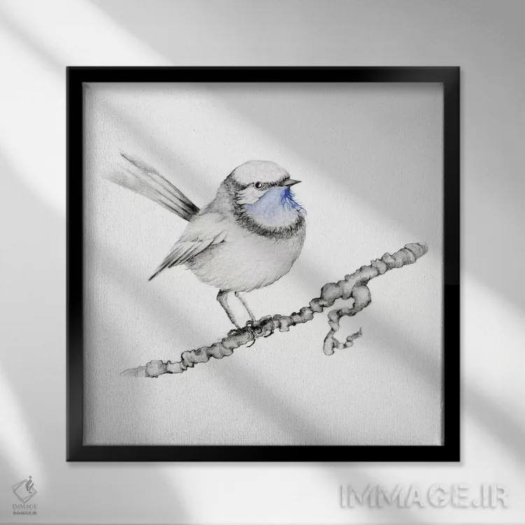 تابلو دکوراتیو پرنده آبی سلطنتی اثر جوانا هابر - نمای قابدار مشکی