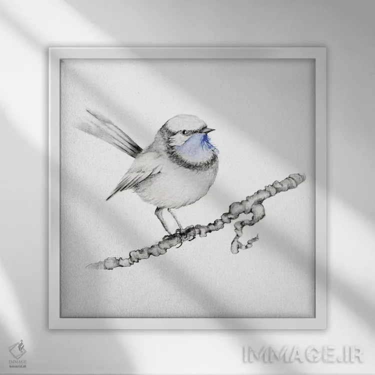 تابلو دکوراتیو پرنده آبی سلطنتی اثر جوانا هابر - نمای قابدار سفید