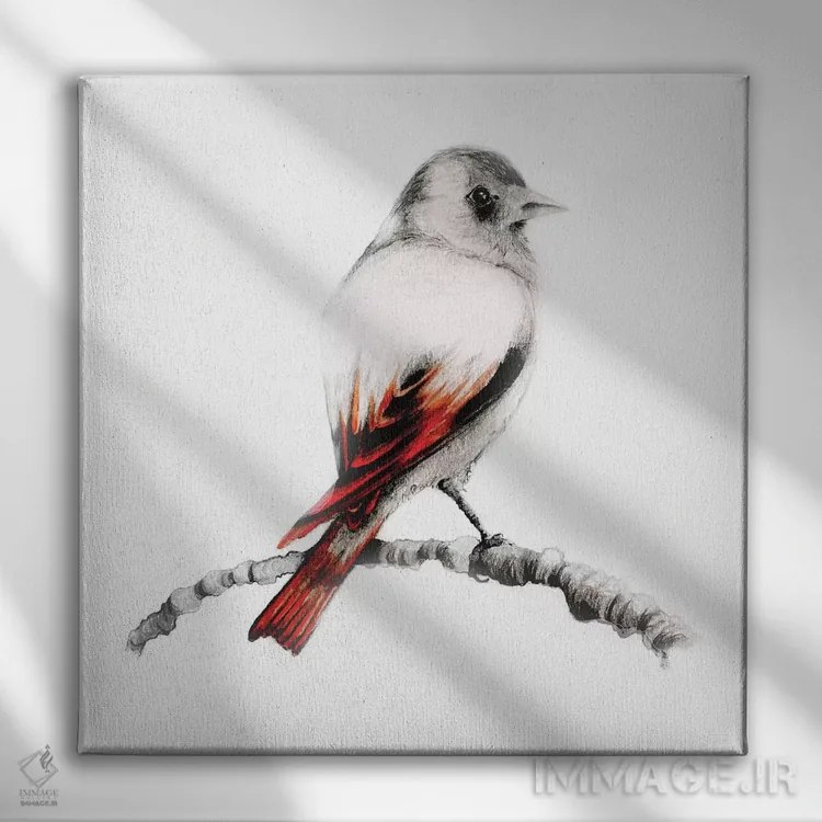 تابلو دکوراتیو پرنده قهوه ای اثر جوانا هابر - نمای روبهرو روی دیوار