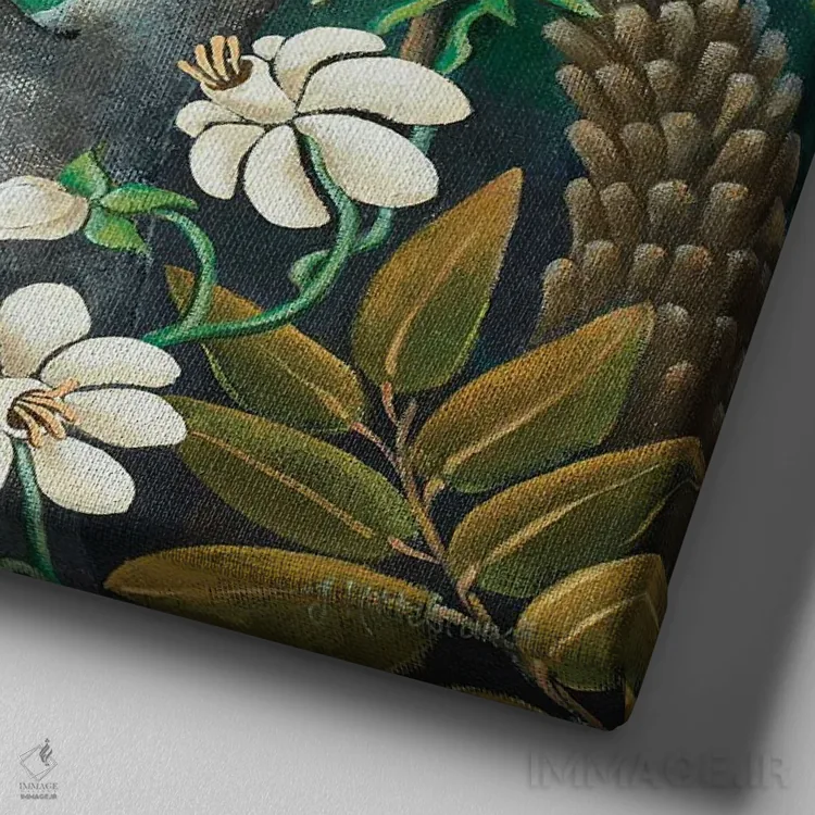 تابلو دکوراتیو طوطی در سپیده دم اثر یوهانا هیلدبرانت - نمای نزدیک بافت بوم