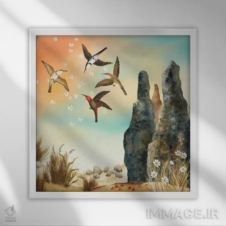 تابلو دکوراتیو رقص در غروب اثر یوهانا هیلدبرانت - نمای قابدار سفید