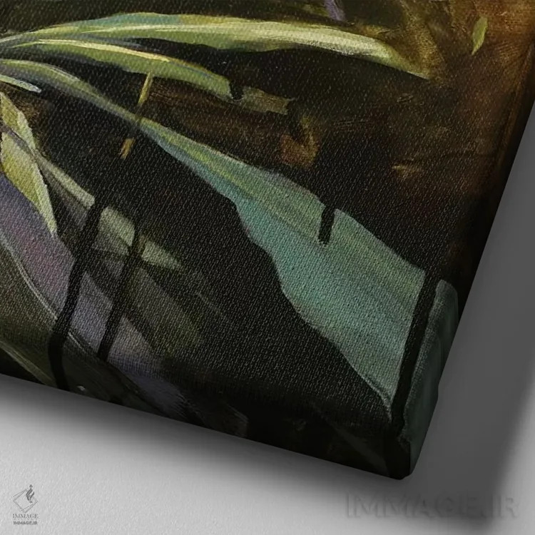 تابلو دکوراتیو گل خرزهره هندی اثر جانی مورانت - نمای نزدیک بافت بوم