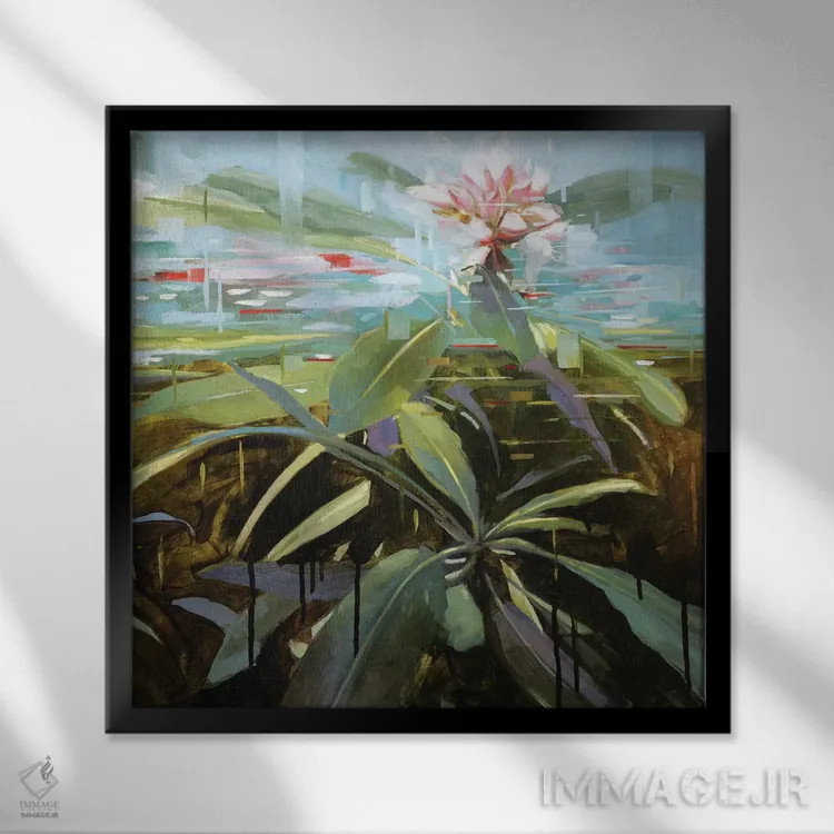 تابلو دکوراتیو گل خرزهره هندی اثر جانی مورانت - نمای قابدار مشکی