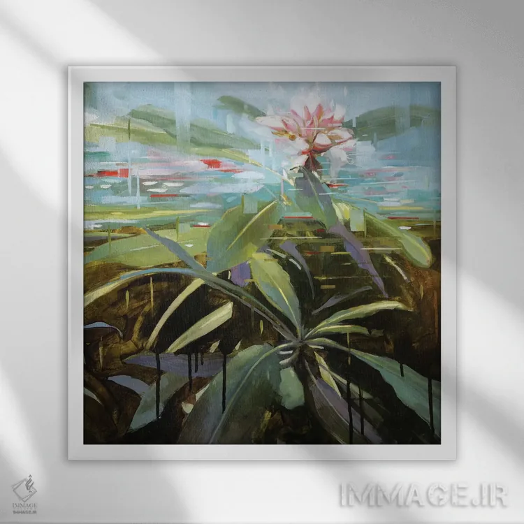 تابلو دکوراتیو گل خرزهره هندی اثر جانی مورانت - نمای قابدار سفید