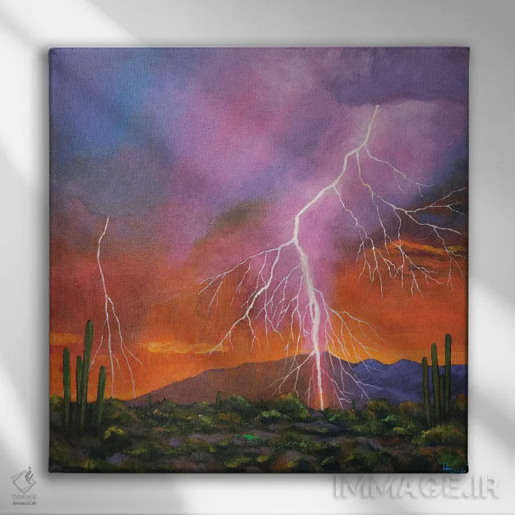 تابلو دکوراتیو آتش در آسمان اثر جاناتان هریس - نمای روبهرو روی دیوار