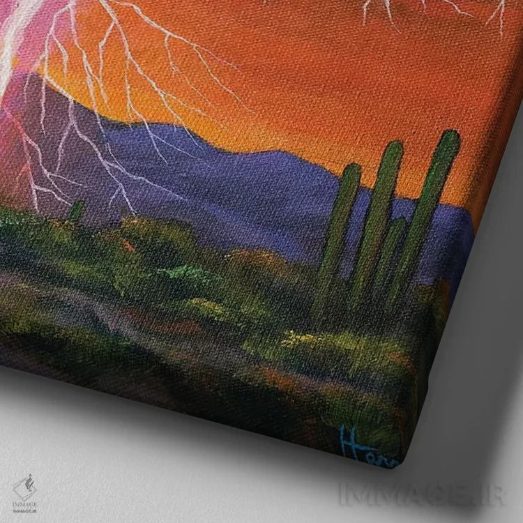 تابلو دکوراتیو آتش در آسمان اثر جاناتان هریس - نمای نزدیک بافت بوم