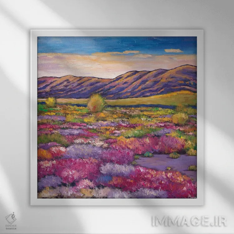 تابلو دکوراتیو شکوفه های صحرایی اثر جاناتان هریس - نمای قابدار سفید