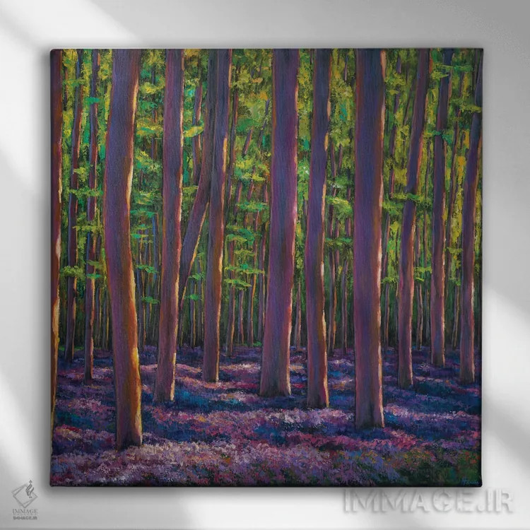 تابلو دکوراتیو گل زنگوله ای و جنگل اثر جاناتان هریس - نمای روبهرو روی دیوار