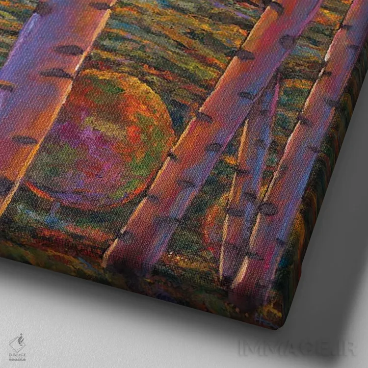 تابلو دکوراتیو آسپن در شب اثر جاناتان هریس - نمای نزدیک بافت بوم