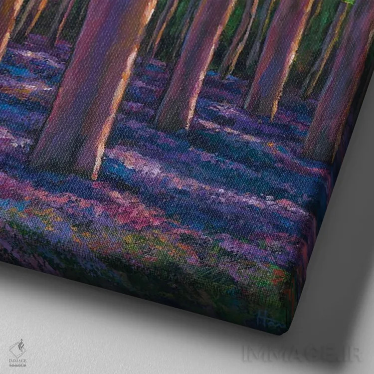 تابلو دکوراتیو گل زنگوله ای و جنگل اثر جاناتان هریس - نمای نزدیک بافت بوم