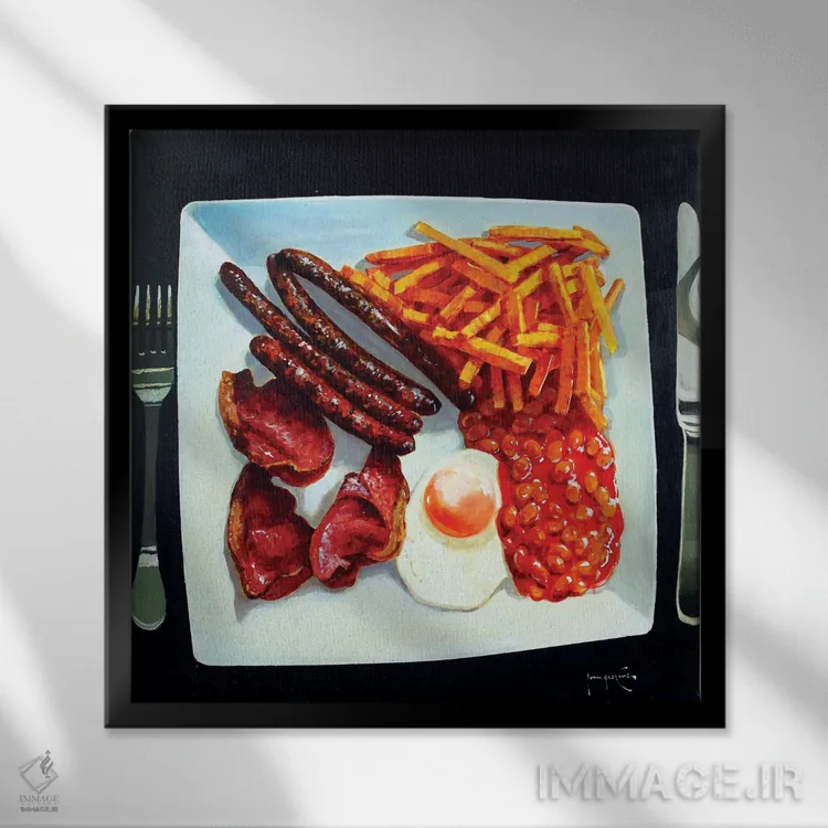 تابلو دکوراتیو صبحانه تمام روز اثر جان هاسکینز - نمای قابدار مشکی