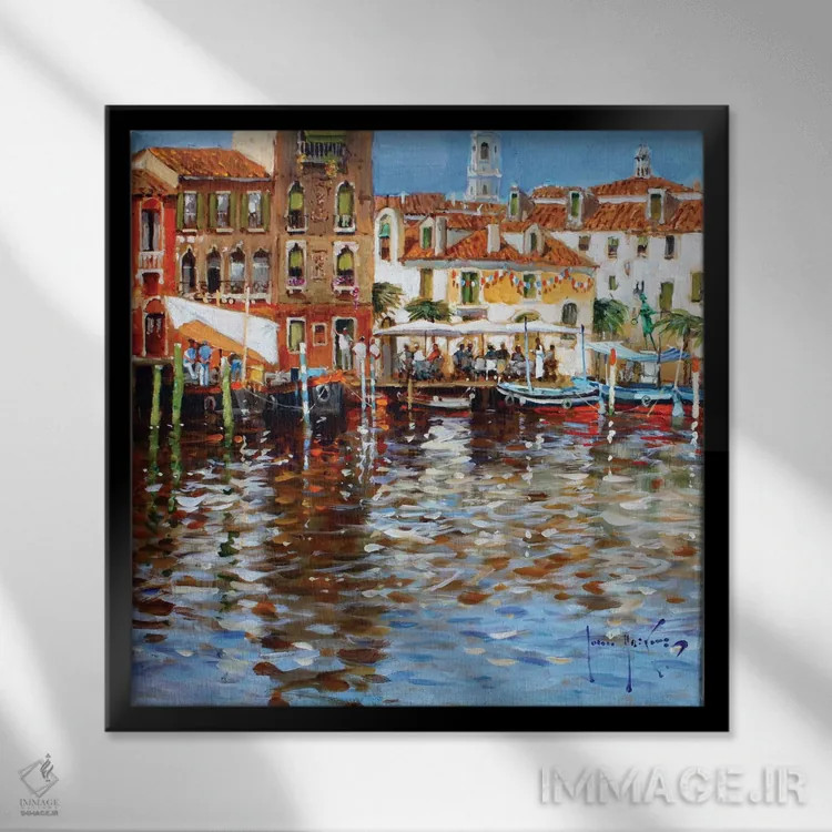 تابلو دکوراتیو ناهار در ونیز اثر جان هاسکینز - نمای قابدار مشکی