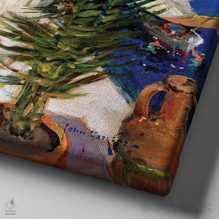 تابلو دکوراتیو تراس مایورکایی اثر جان هاسکینز - نمای نزدیک بافت بوم