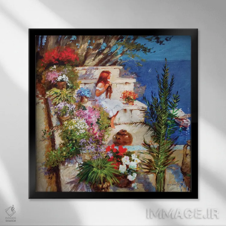 تابلو دکوراتیو تراس مایورکایی اثر جان هاسکینز - نمای قابدار مشکی