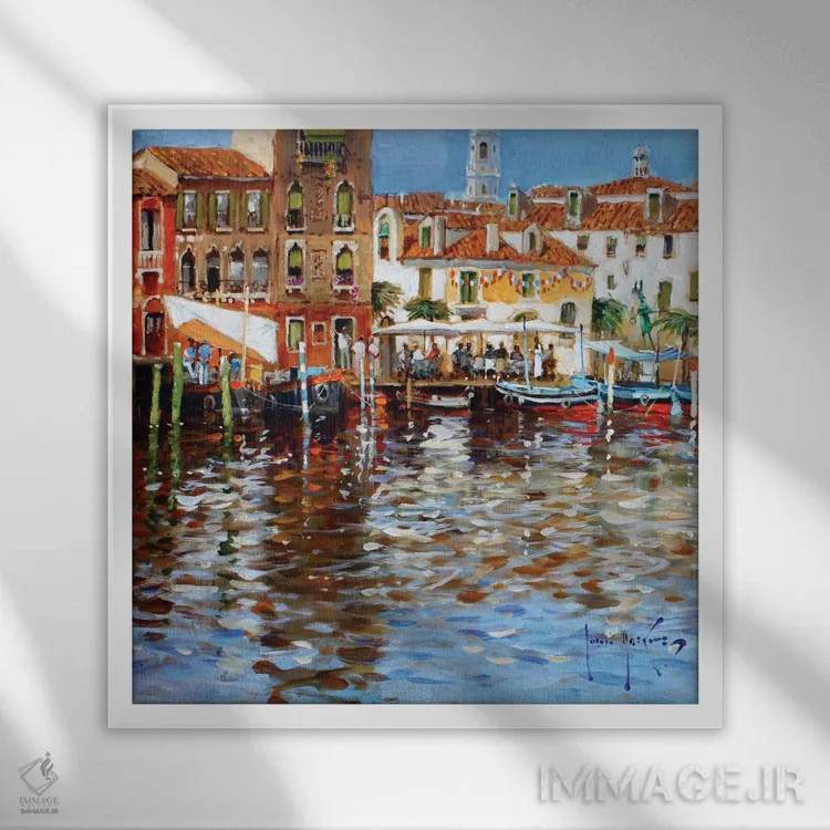 تابلو دکوراتیو ناهار در ونیز اثر جان هاسکینز - نمای قابدار سفید