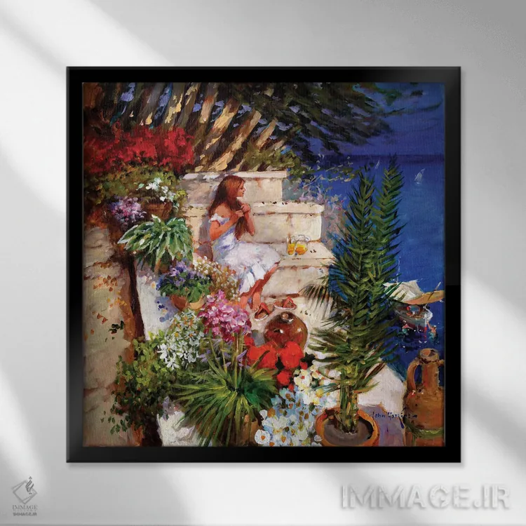 تابلو دکوراتیو تراس مایورکایی اثر جان هاسکینز - نمای قابدار مشکی