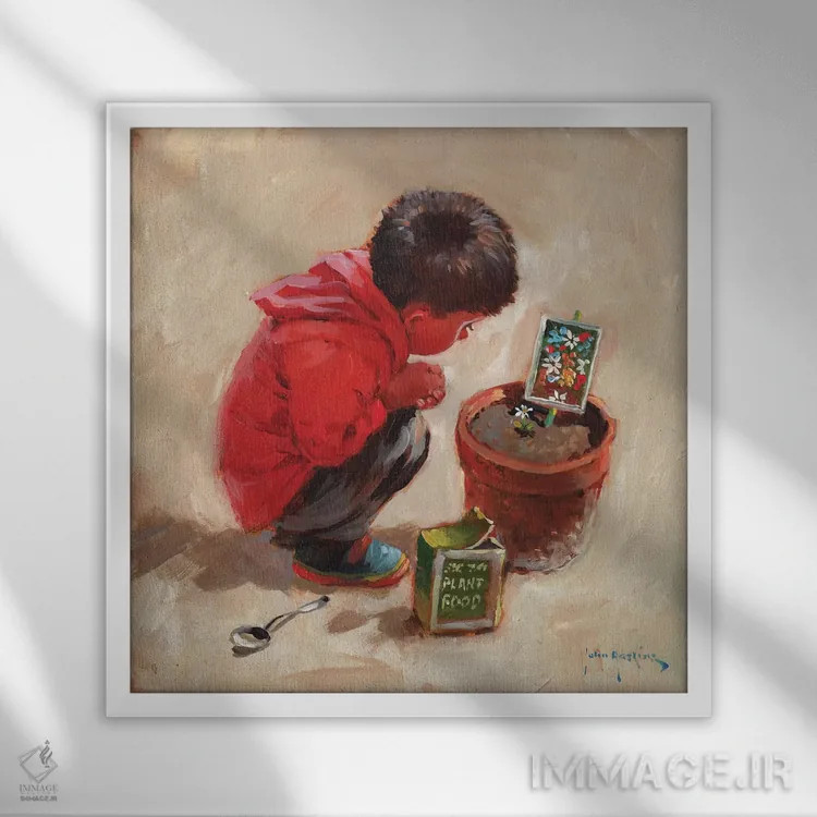 تابلو دکوراتیو باغبان صبور اثر جان هاسکینز - نمای قابدار سفید
