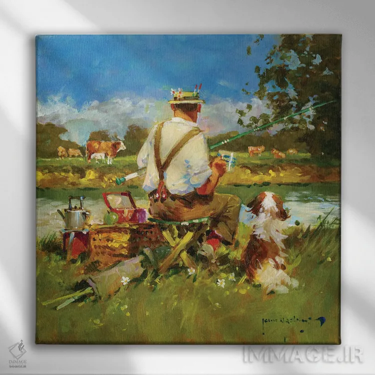 تابلو دکوراتیو استراحت چای بر روی رودخانه ایول اثر جان هاسکینز - نمای روبهرو روی دیوار