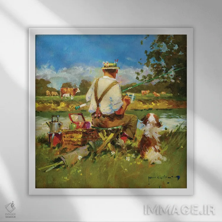 تابلو دکوراتیو استراحت چای بر روی رودخانه ایول اثر جان هاسکینز - نمای قابدار سفید