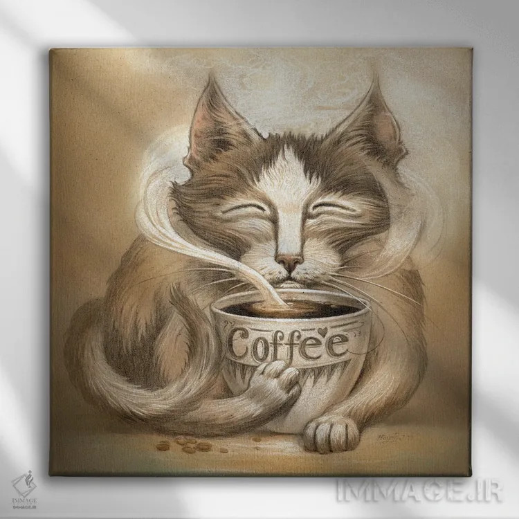 تابلو دکوراتیو گربه قهوه ای اثر جف هینی - نمای روبهرو روی دیوار