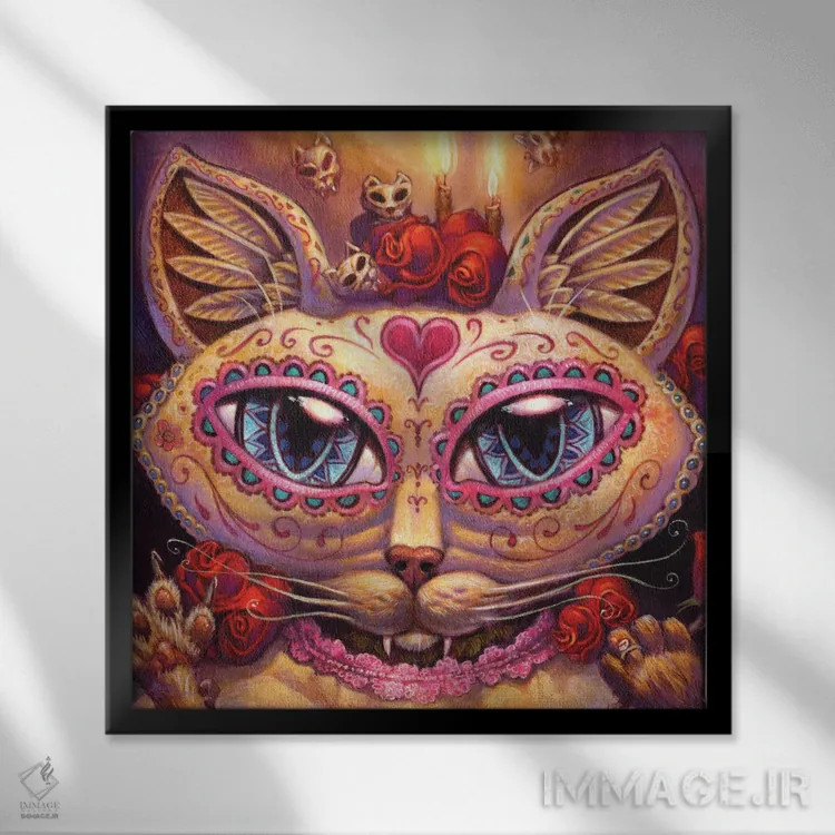 تابلو دکوراتیو گربه روز مردگان اثر جف هینی - نمای قابدار مشکی