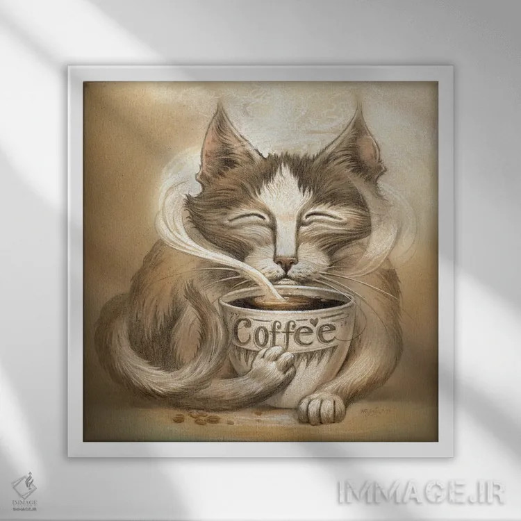 تابلو دکوراتیو گربه قهوه ای اثر جف هینی - نمای قابدار سفید